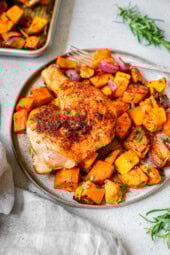 Spatchcock Chicken with Sweet Potatoes