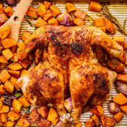 Spatchcock Chicken with Sweet Potatoes