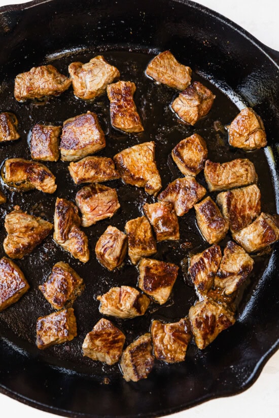 Cook the steak bites.