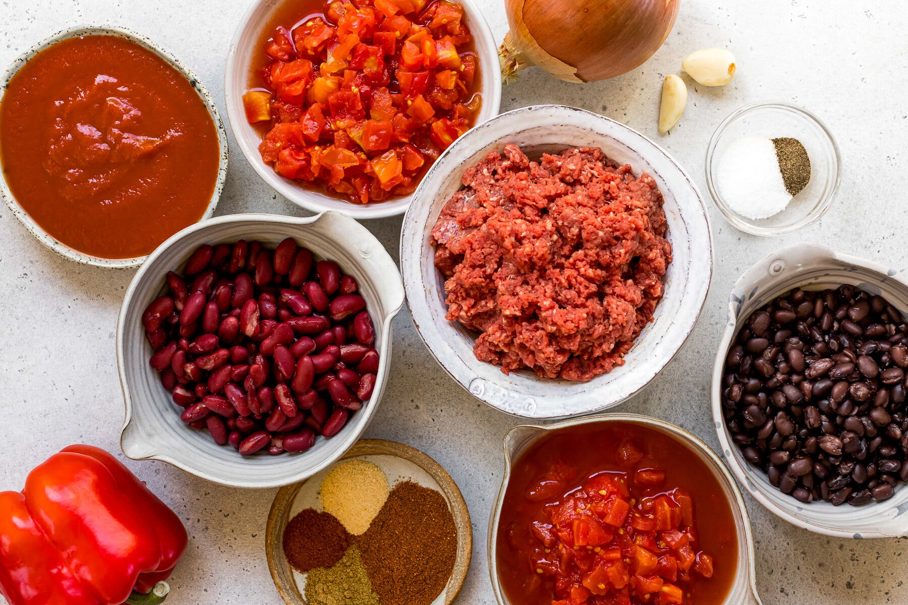 Beef and bean chili ingredients