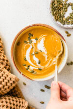 Healing pumpkin soup made with canned pumpkin and coconut milk.