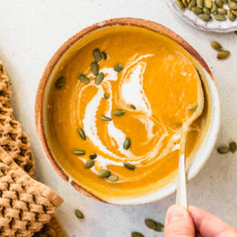 Healing pumpkin soup made with canned pumpkin and coconut milk.