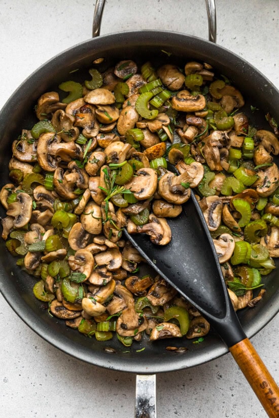 Saute mushrooms, celery and onion