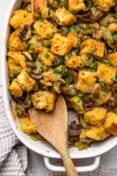 Sourdough Stuffing in a baking dish