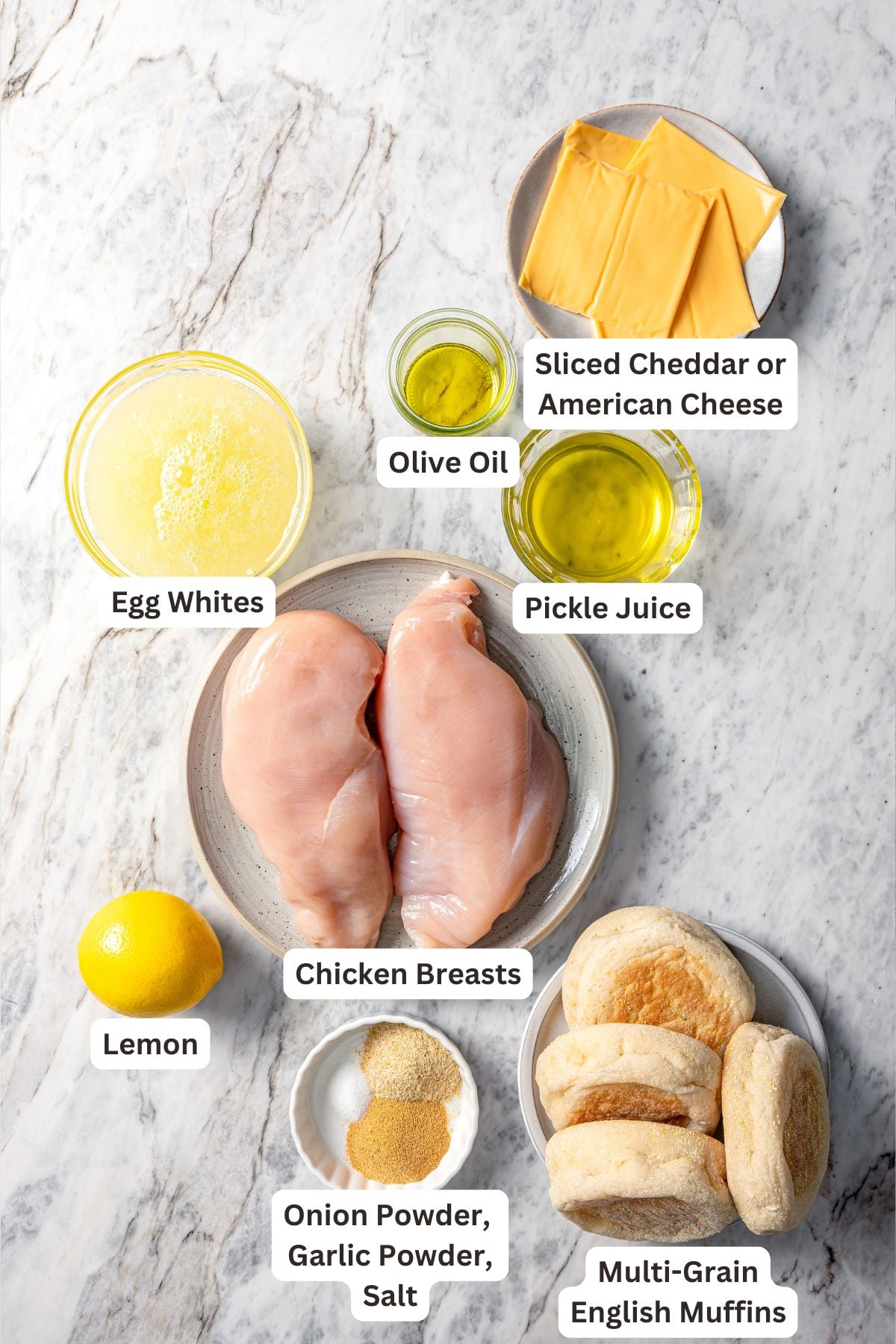 Ingredients for copycat Chick-fil-A egg white grill breakfast sandwich.